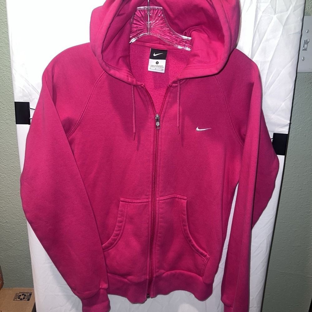 Y2K Nike Hoodie Womens Small Pink Swoosh Full Zip Sweatshirt Jacket Barbie EUC